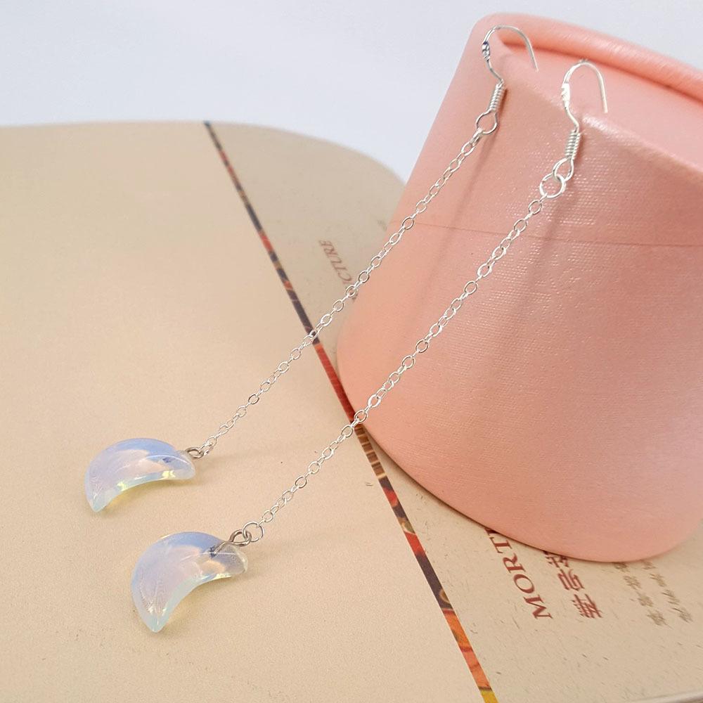 Tassel Opal Moon Earrings Creative Fashion Earrings 925 Silver Plated Earrings Ear Jewelry