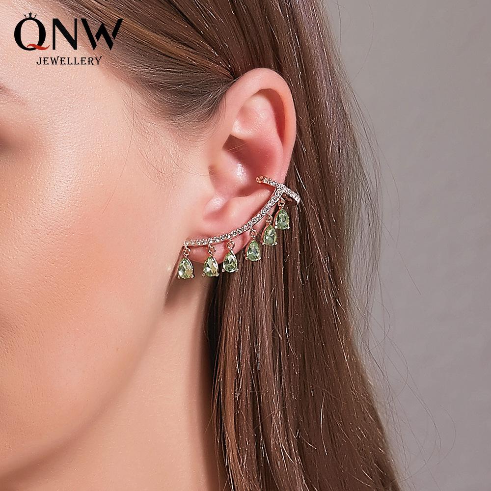 Earrings Temperament Water Drop Tassel Earrings Mori Crystal Zircon Ear Clip Ear Studs Integrated Earrings
