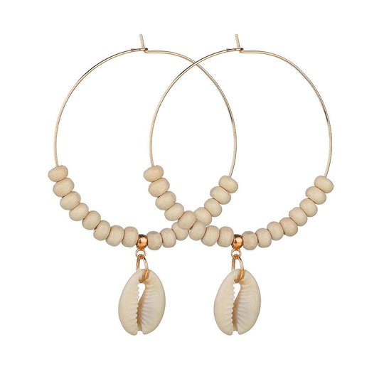 accessories seashell earrings boho beige beads large earrings jewelry