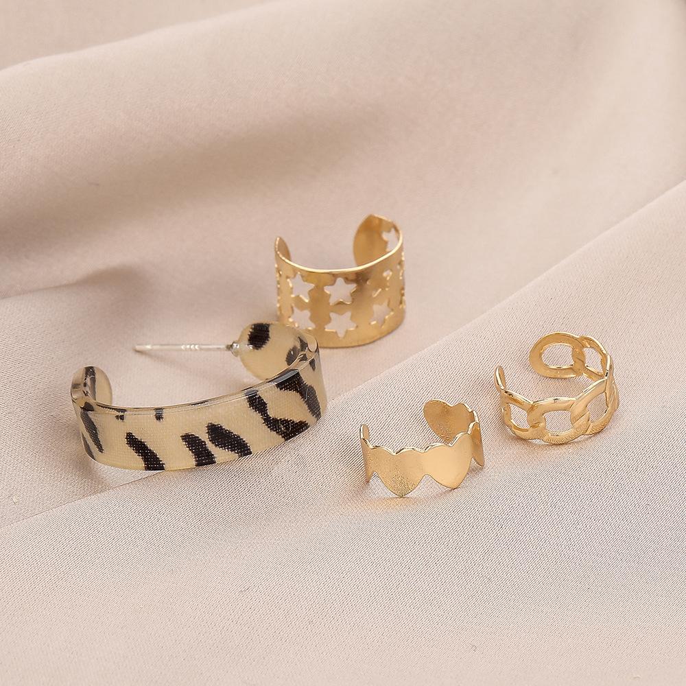 Retro leopard print earrings personalized earrings unique earrings women's five-pointed star ear bone clip niche earrings without ear holes mixed batch