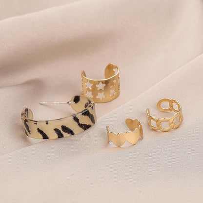 Retro leopard print earrings personalized earrings unique earrings women's five-pointed star ear bone clip niche earrings without ear holes mixed batch