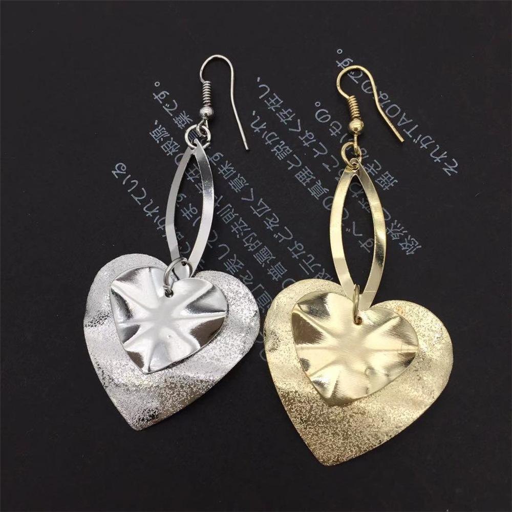 Double Heart Metal Frosted Sequins Simple Earrings Fashion Girl Heart Earrings