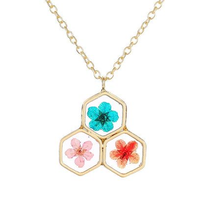 Dried Flower Resin Stitching Geometric Pendant Necklace Ladies Necklace Jewelry