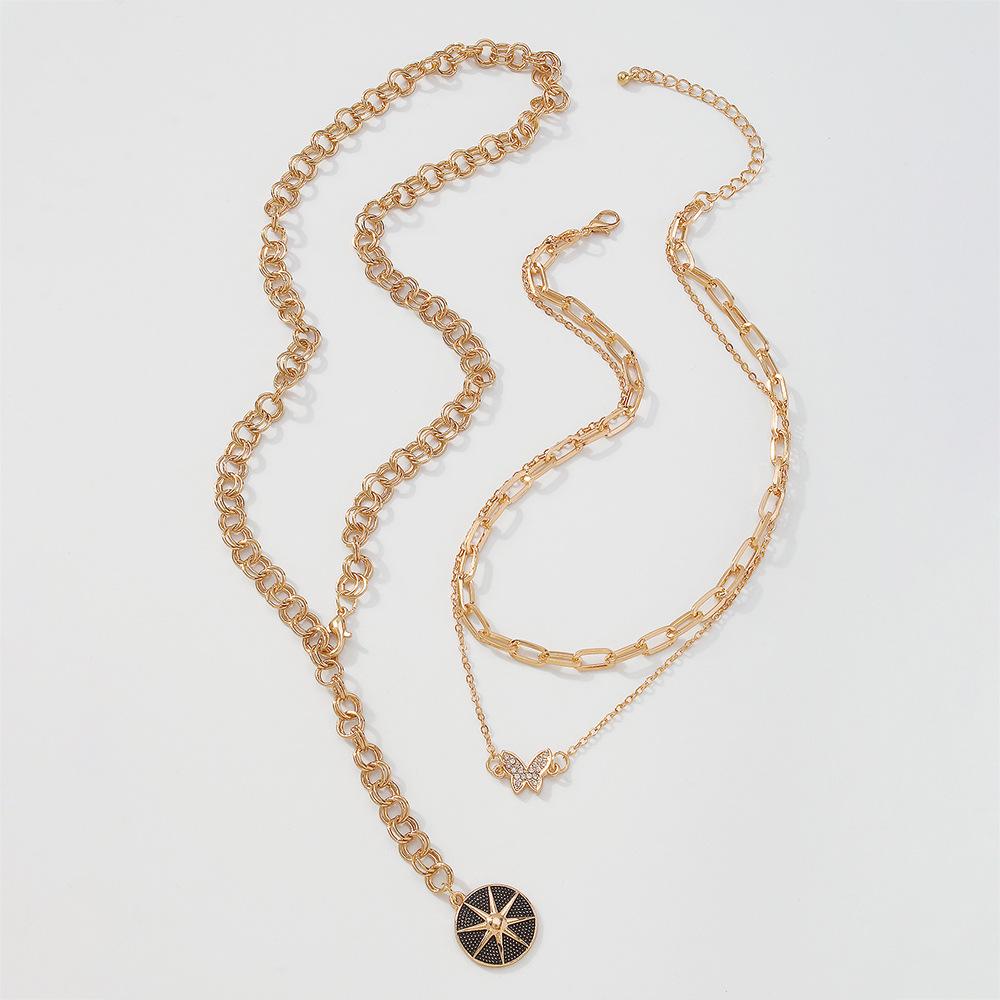 N8872 Multi-layered Necklace Octagram Butterfly Micro-inlaid Necklace Retro Exaggerated Chain Personality Necklace