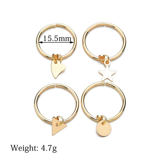 Iron Star Peach Heart Round Triangle Pendant Ring Fashion Simple 4-piece Ring Accessories