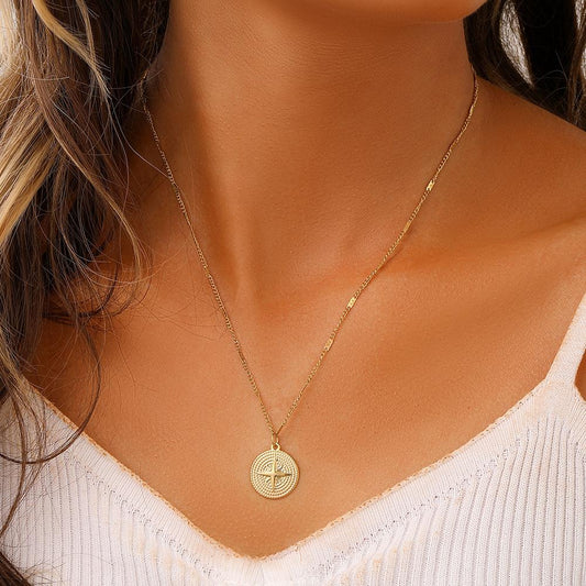 Stainless Steel Coin Shield Cross Hammer Pattern Pendant Lock Simple Fashion Clavicle Chain Necklace Women