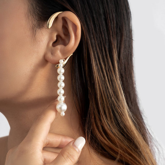 Jewelry Imitation Pearl Tassel Contour Ear Hanging No Ear Piercing Simple Geometric Versatile Niche Ear Clip Women