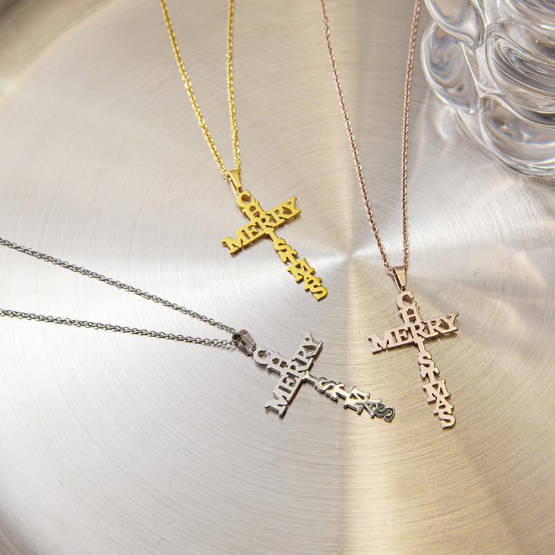 Accessories Small Letters MerryChrismas Necklace Women's Cross Necklace Women
