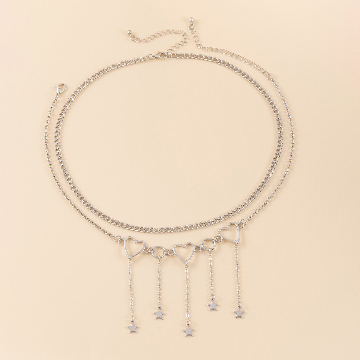 Jewelry Sweet Cool Metal Geometric Star Tassel Necklace Niche Design Retro Heart Necklace
