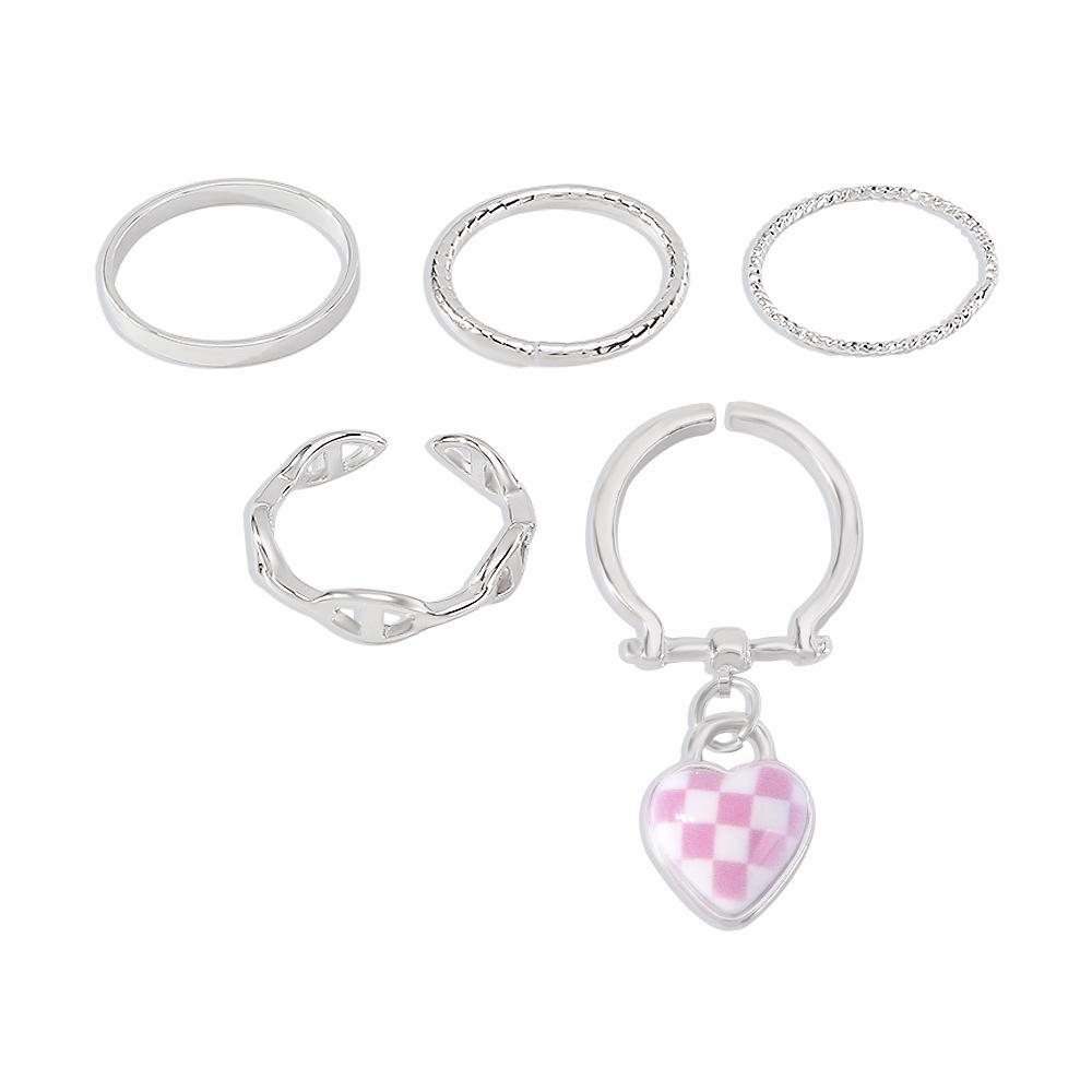 R741 Personality Jewelry Net Red Checkerboard Sweet Cool Ring Set Exaggerated Geometric Simple Ring