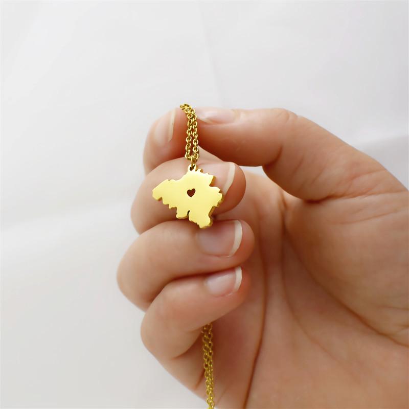 Belgium Country Map Necklace World Map Europe Pendant Stainless Steel Jewelry