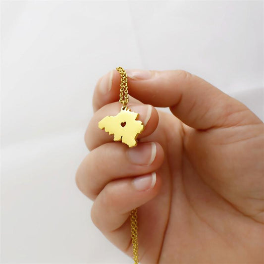 Belgium Country Map Necklace World Map Europe Pendant Stainless Steel Jewelry
