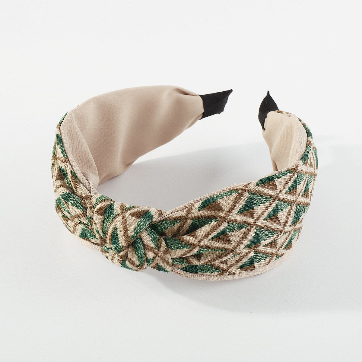 F555 Simple niche fabric knotted wide-brimmed hair hoop diamond-shaped lattice small fresh color contrast retro temperament head hoop