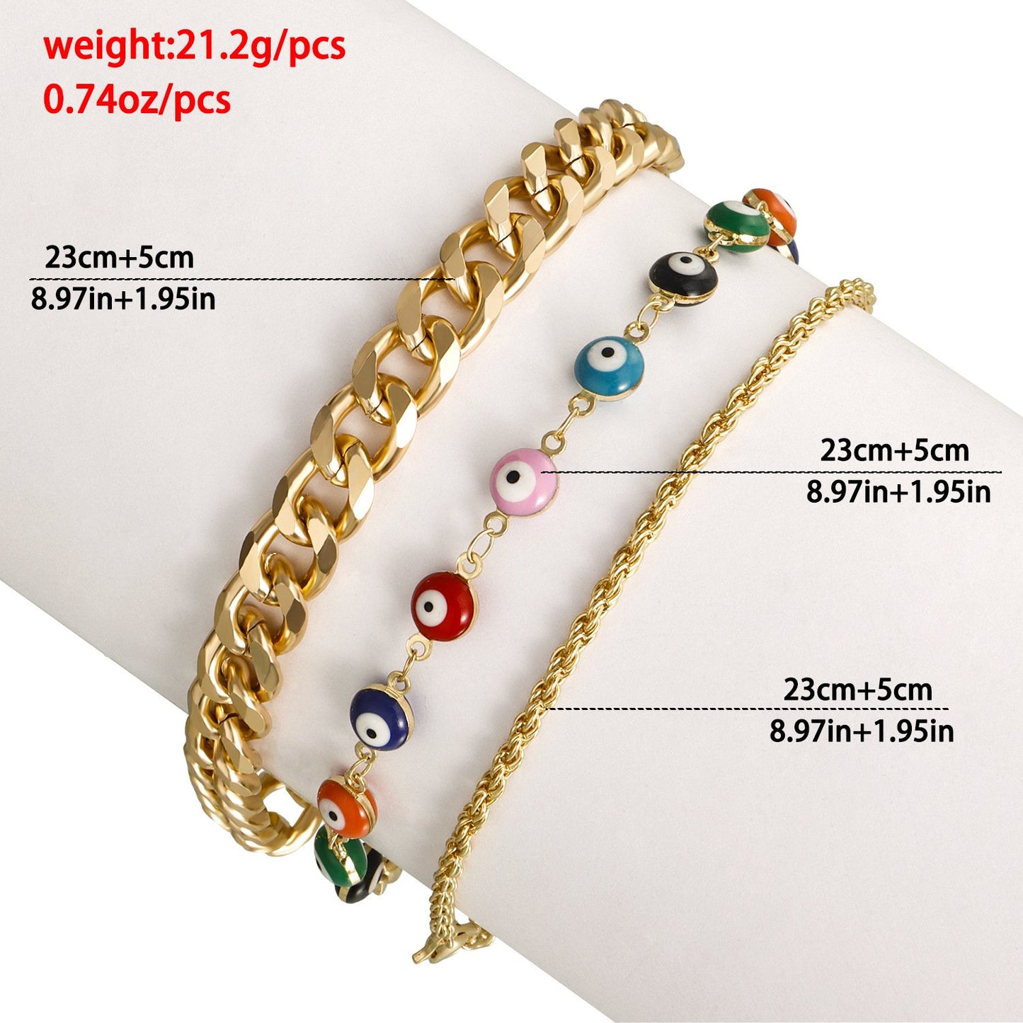 Jewelry ins thick aluminum chain devil's eye anklet girls high-end retro foot accessories three-piece suit