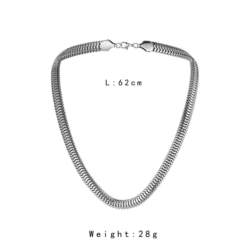Fashion Men's Flat Snake Bone Silver Chain Retro Versatile Punk Personality Trend Simple Necklace
