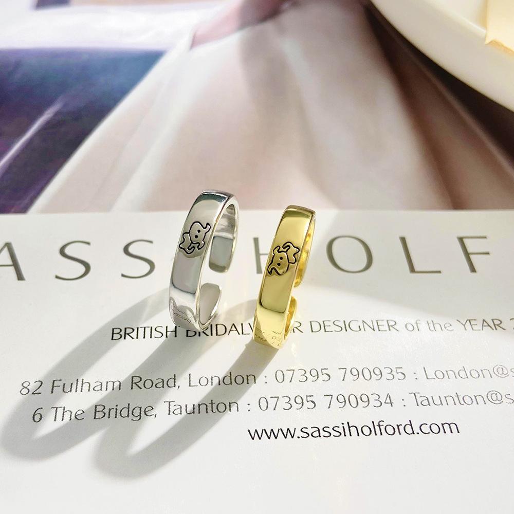 Ins cartoon cute couple ring fashion simple niche design bone puppy opening index finger ring