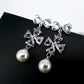 Four-leaf flower bowknot pearl and diamond earrings five-petal flower stud earrings charm