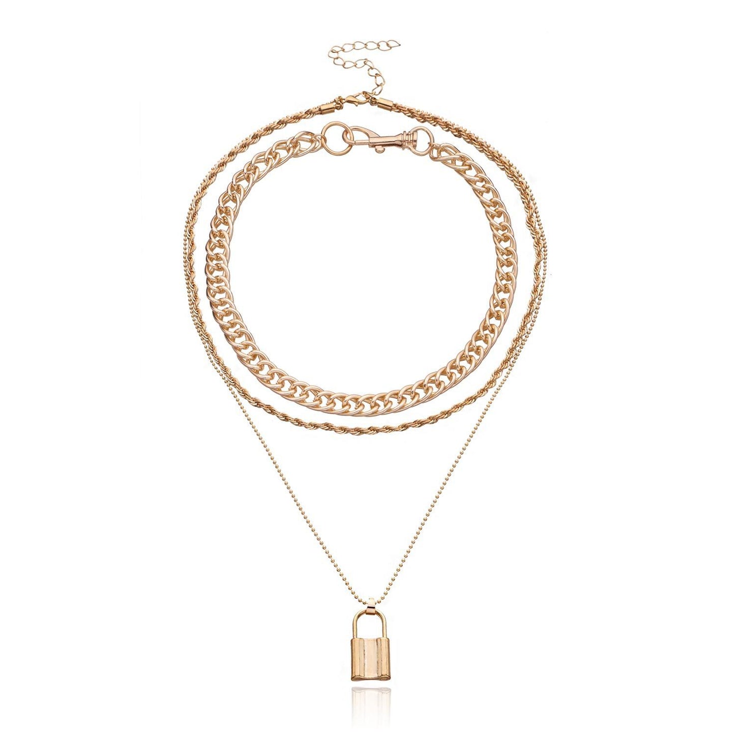 Jewelry Aluminum Alloy Thick Chain Key Hemp Rope Lock Necklace Ladies Versatile Multilayer Geometric Necklace