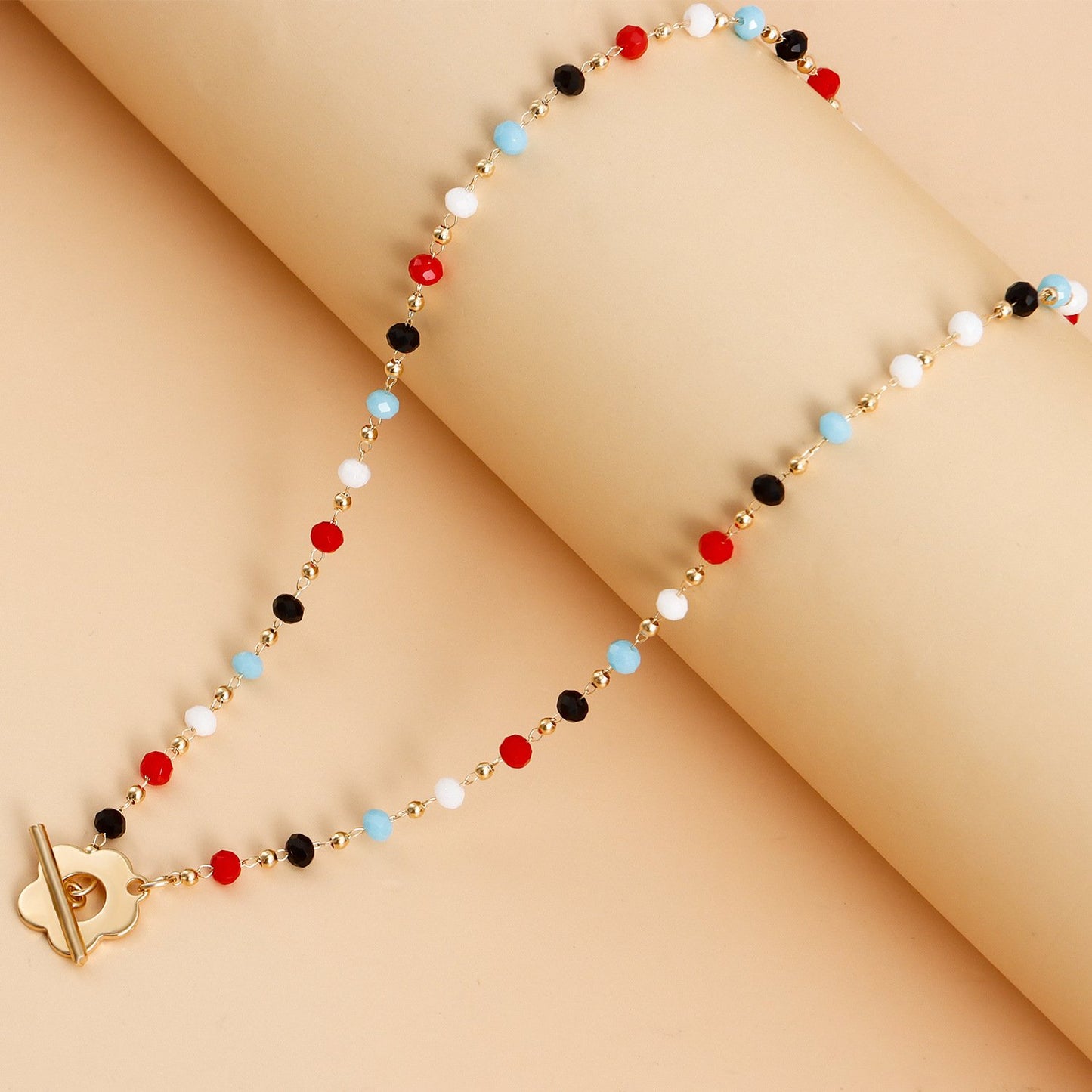 Jewelry Fashion Temperament Colorful Crystal Glass Beads Necklace Simple OT Buckle Short Flower Necklace
