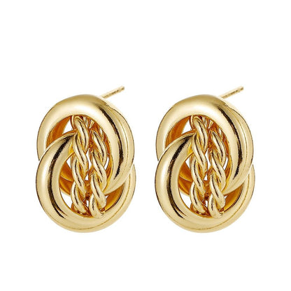 Creative double-ring circle earrings personalized twist chain O-shaped ring mix and match exaggerated earrings