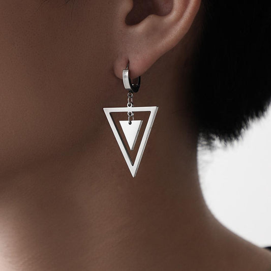 Trendy fashion independent design men's creative simple stainless steel triangle personality earrings earrings