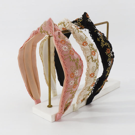 F4441 Small, fresh, sweet, age-reducing fashion headband knotted embroidery floral fabric simple net red headband