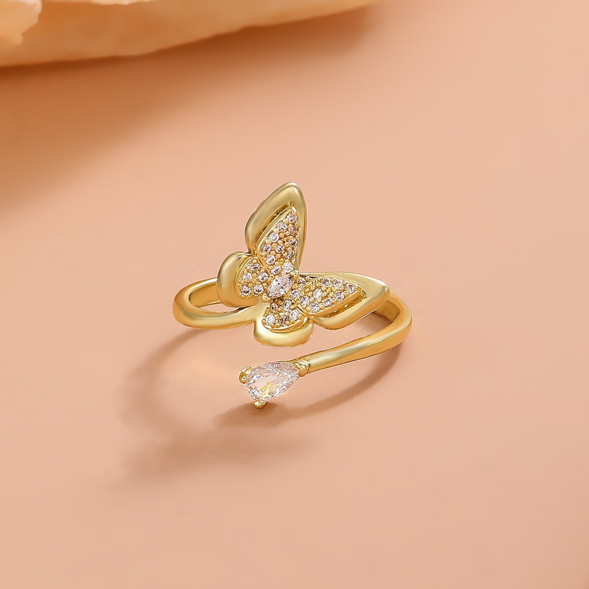 Retro Heart Open Ring Female Fashion Temperament Zircon Ring Simple Metal Geometric Butterfly Index Finger Ring