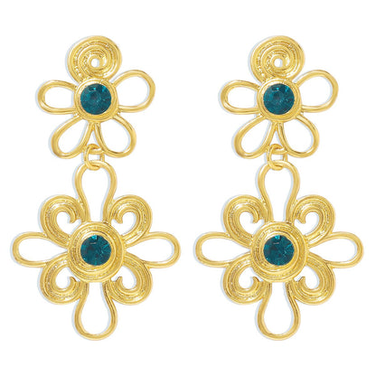 E1998 Medieval Elegant Court Earrings Vintage Retro Niche Hollow Flower Earrings Female