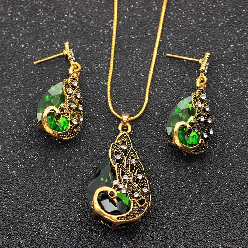 Peacock Gemstone Necklace Earrings Set Wedding Reception Wedding Dress Accessories Jewelry