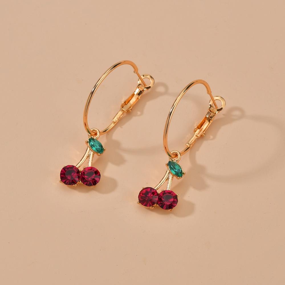 Fashion Cute Red Rhinestone Small Cherry Earrings Women Accessories