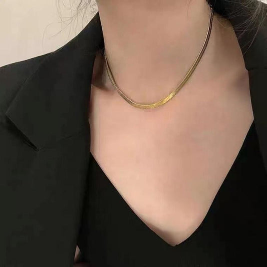 ins simple all-match jewelry titanium steel furnace vacuum plating 18k stacked blade chain necklace female