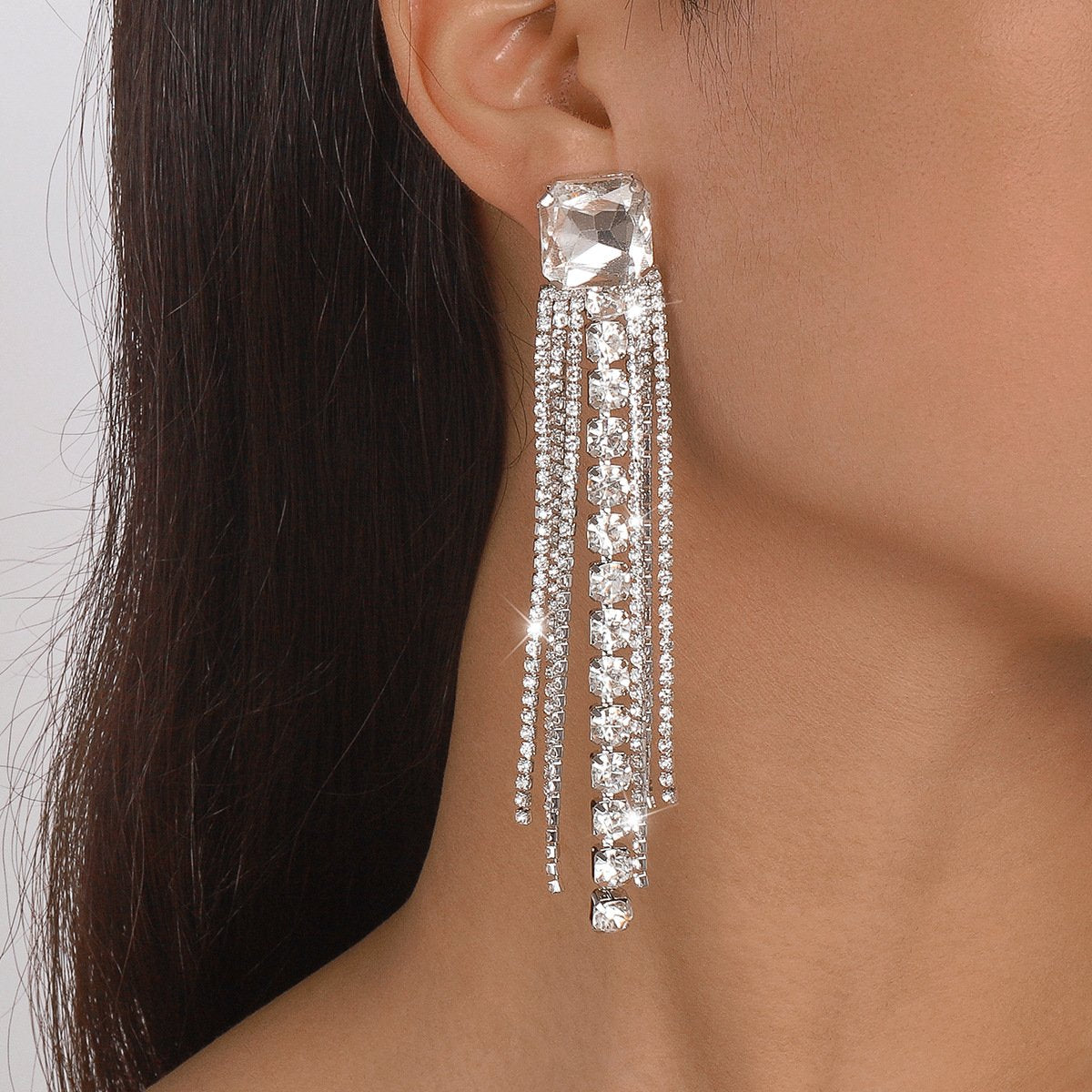 E1599 Light luxury temperament rhinestone tassel earrings exaggerated claw chain net red long fashion earrings women
