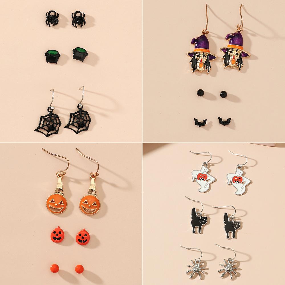 Spider Web Skull Earrings Halloween Gothic Retro Exaggerated Bat Earrings Pop Jewelry