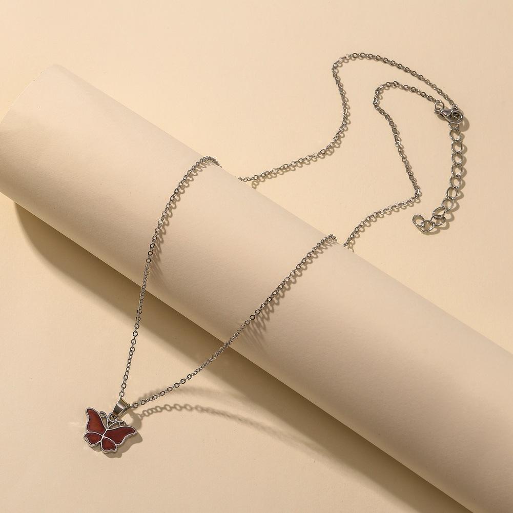 Ins light luxury niche smart temperature-changing butterfly necklace fashion personality clavicle chain jewelry female