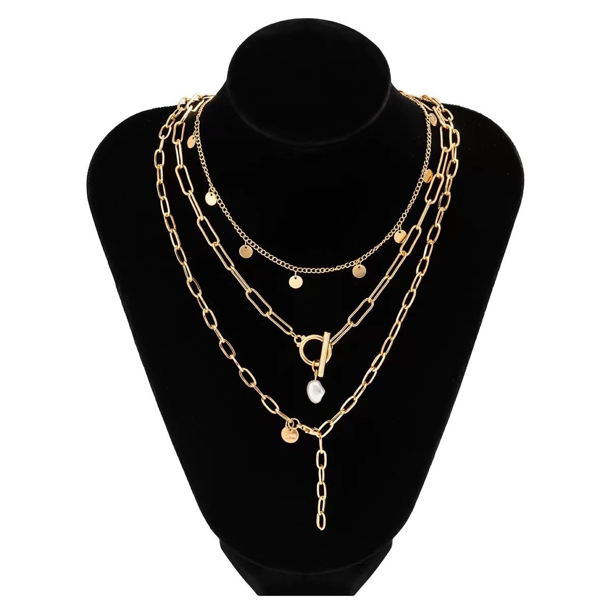 Jewelry Geometric Tassel Sequins Versatile OT Buckle Necklace Simple Pearl Pendant Long Necklace Women
