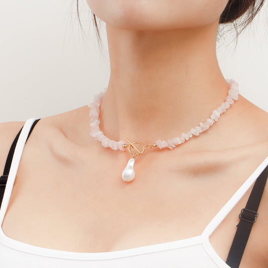 Jewelry Irregular Natural Pink Gravel Shaped Big Pearl Necklace Female Handwoven Choker