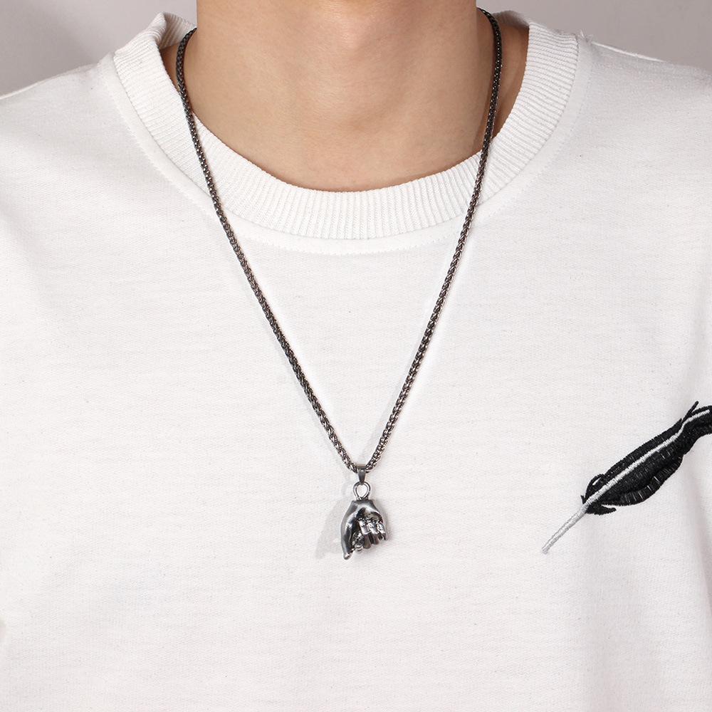 Hip Hop Punk Hollow Gesture Pendant Necklace Men's Unisex Than Heart Love You Necklace