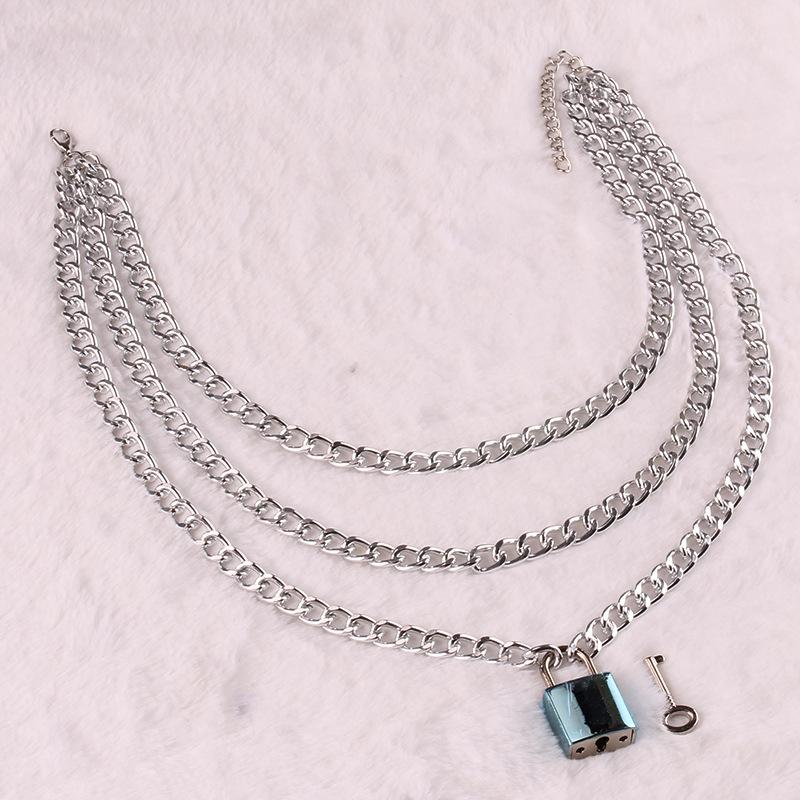 Ins cold fashion popular geometric multi-layer necklace trend padlock pendant clavicle chain female