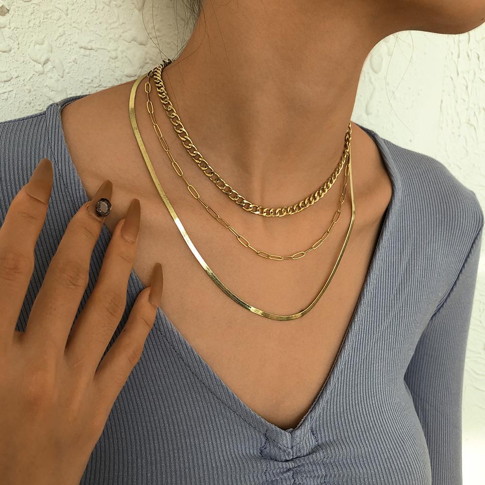 N8623 fashion multi-layer necklace women's creative simple flat snake chain necklace retro Hong Kong niche necklace