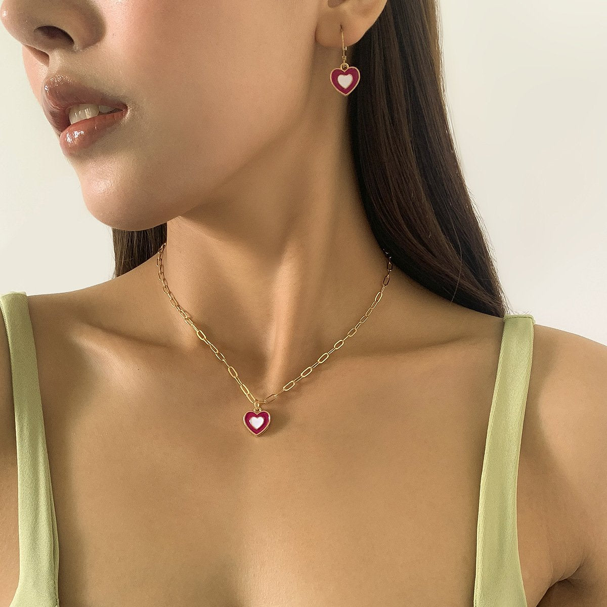Jewelry Painting Nectarine Heart Metal Cross Chain Necklace Simple Temperament Clavicle Pastoral Necklace Female