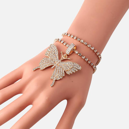 Jewelry Simple Temperament Copper Claw Chain Chain Hand Decoration Fashion Street Shoot Double Big Butterfly Set Chain Bracelet