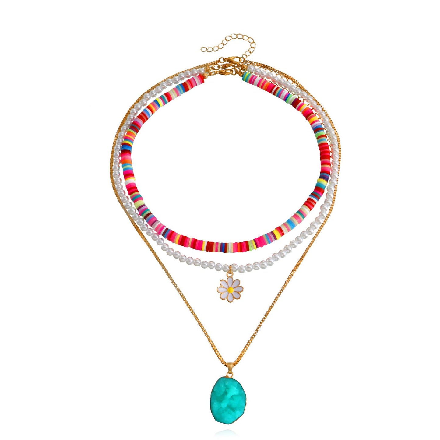 Jewelry Bohemian multi-layer color soft pottery imitation pearl female necklace ins niche design