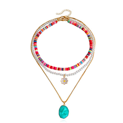 Jewelry Bohemian multi-layer color soft pottery imitation pearl female necklace ins niche design