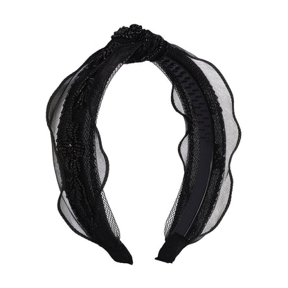 F4218 exaggerated heavy industry hair hoop women's sand material lace sexy rice bead hair accessories Mori net red beaded hair hoop