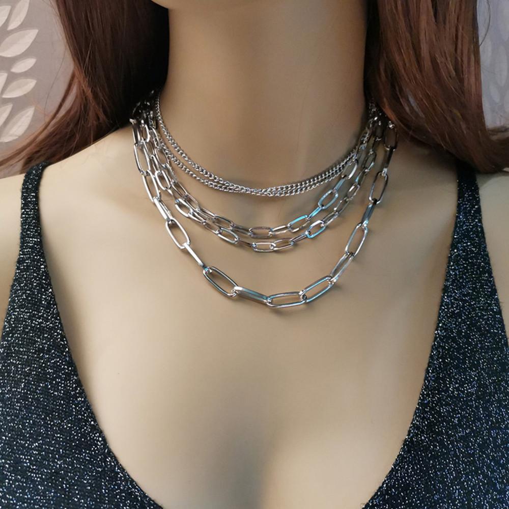 Jewelry Personality Geometric Layer Creative Necklace Women's Retro Punk Multi-layer Mix and Match Chain Necklace