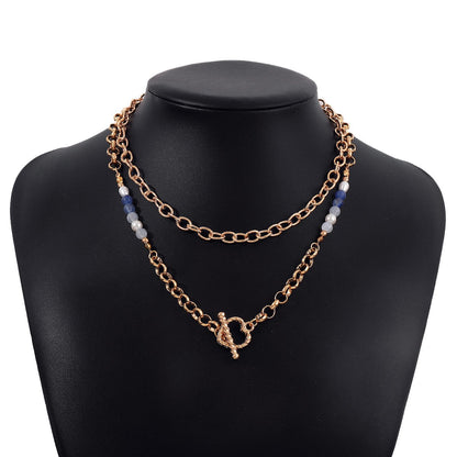 N1582 Niche Double O-chain Clavicle Necklace Imitation Pearl Metal Exaggerated Simple Hong Kong Necklace Women