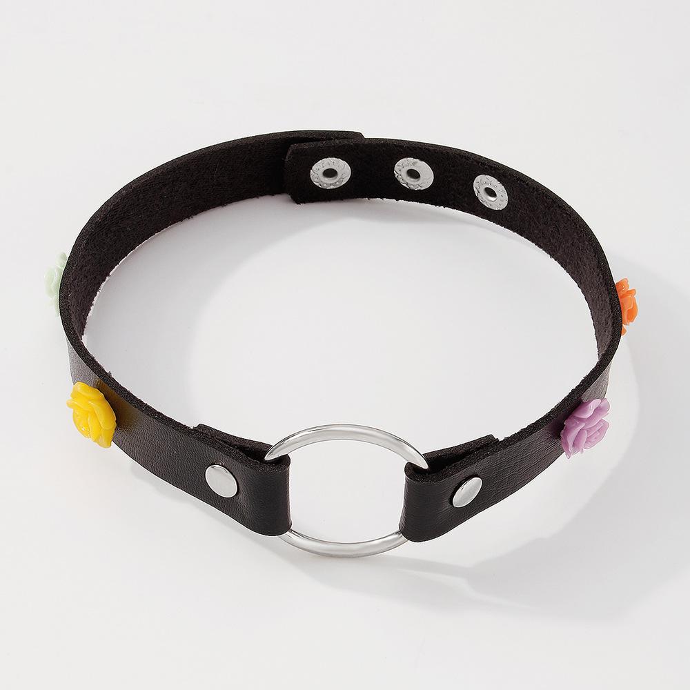 N9623 Jewelry Simple Leather Metal Buckle Collar Night Personality Flower Necklace Female
