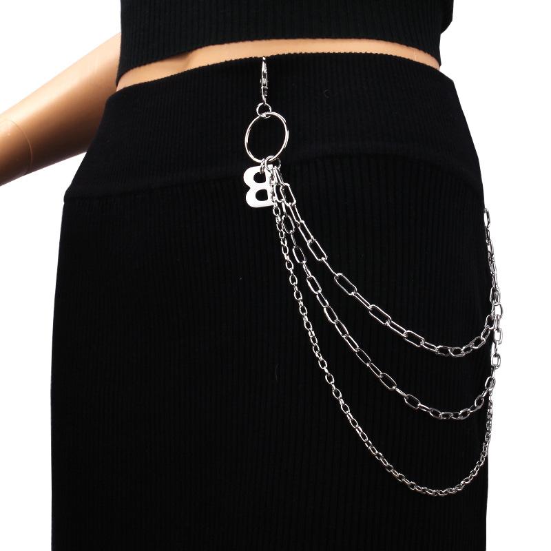 Ins jewelry punk hip-hop multi-layer pants chain personality trend wild letter B pendant jeans waist chain