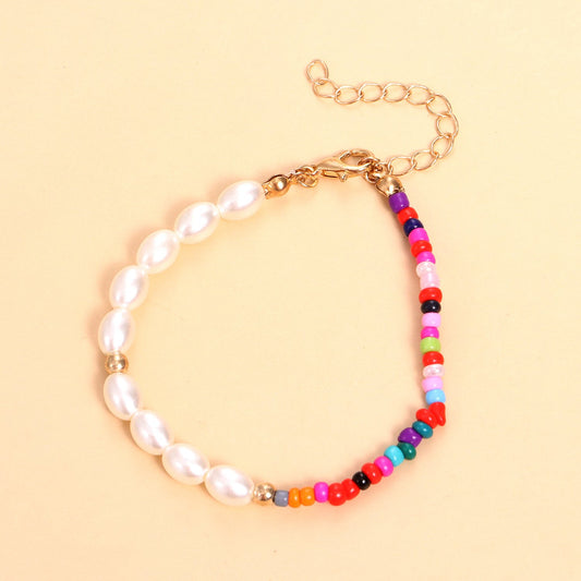 Jewelry Ladies Half Color Rice Bead Pearl Bracelet Fashion Personality Matching Jewelry