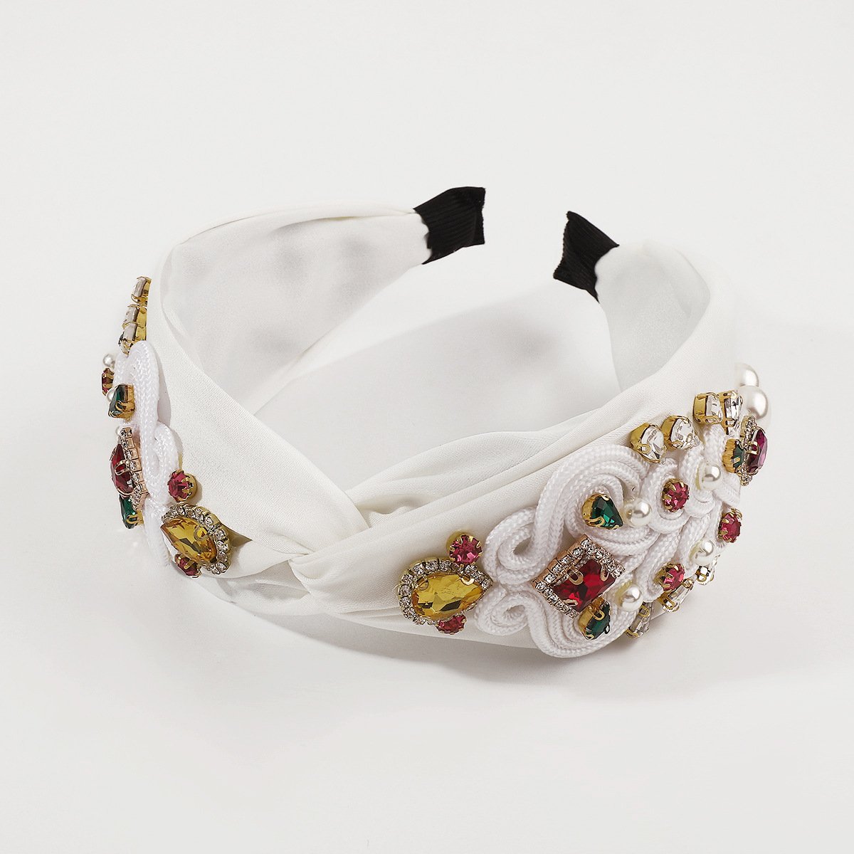 F4578 heavy industry elegant and fashionable headband palace light luxury pearl rhinestone retro cross hairpin headband